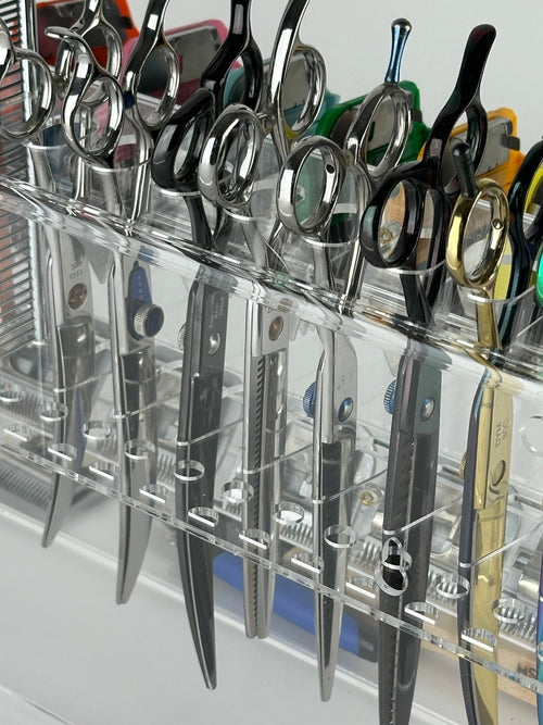 Multitool organizer holder for pet groomers, scissors, comb, blade, blade guard, brush, clipper, zzizzorz, wall , table 
