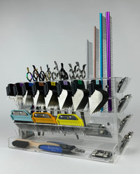 Multitool organizer holder for pet groomers, scissors, comb, blade, blade guard, brush, clipper, zzizzorz, wall , table 